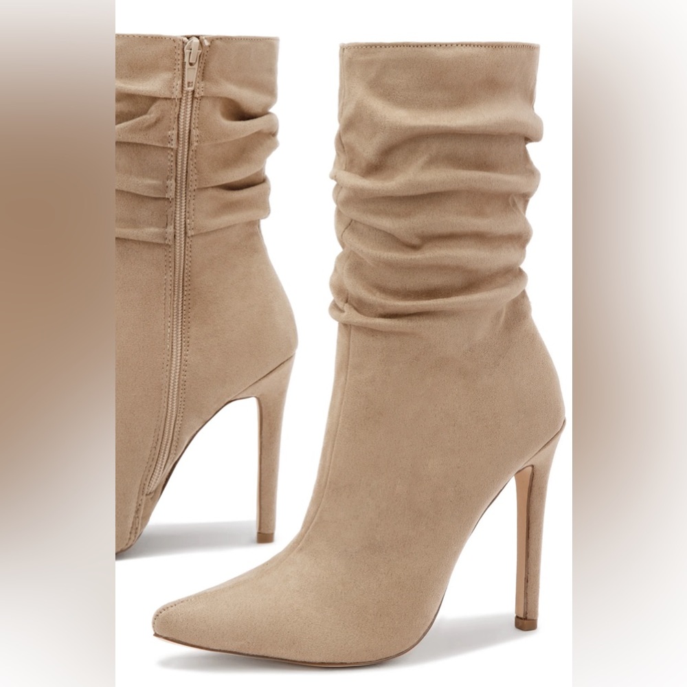 NEW Nude Pointed Ankle Heeled Booties